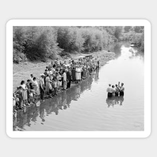 River Baptism, 1940. Vintage Photo Sticker